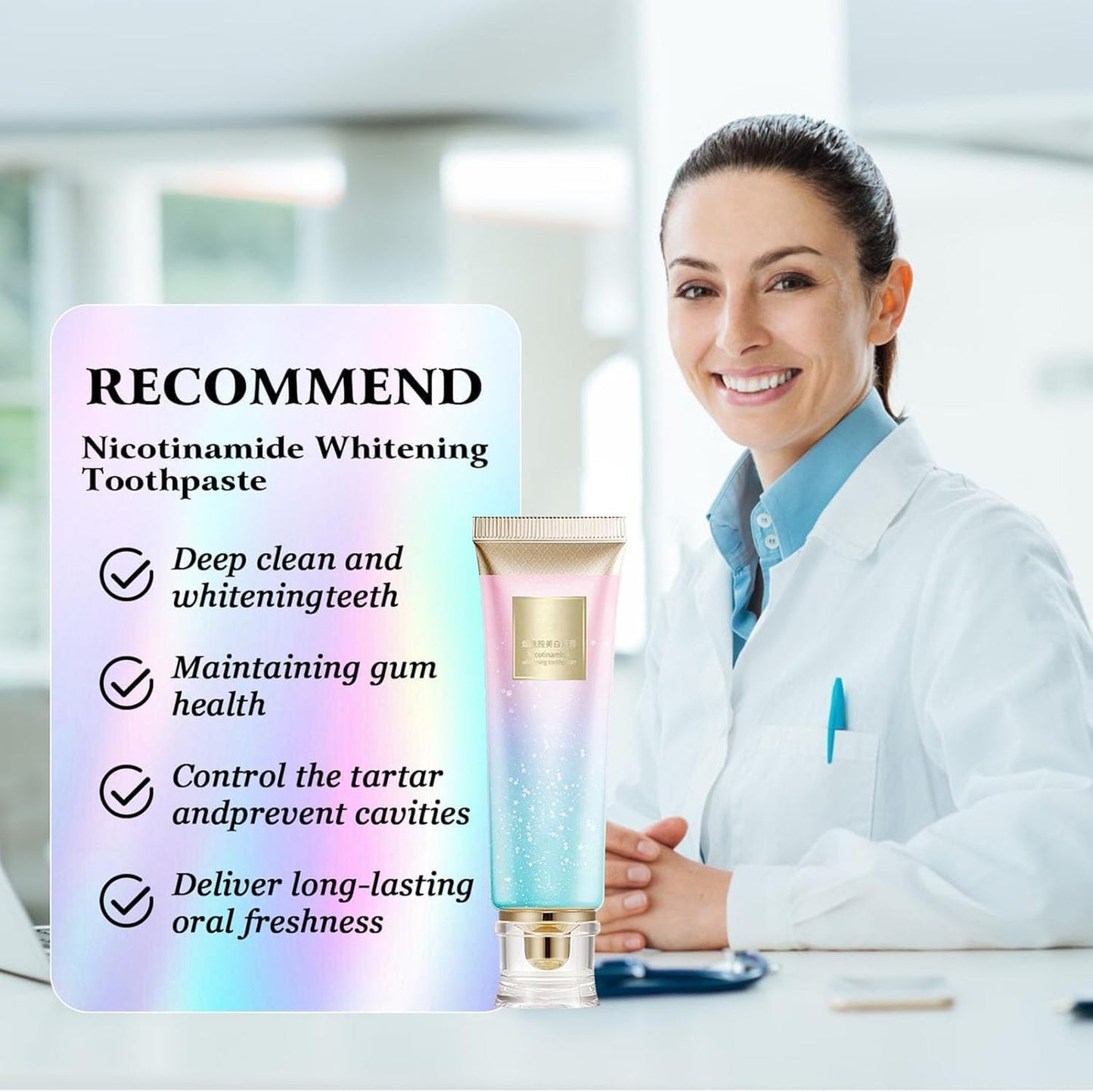 Niacinamide Whitening Toothpaste - Complete Care, Fresh Breath, Stain Removal